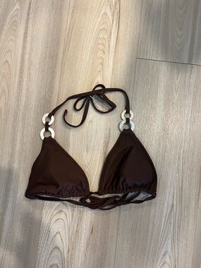 aerie Brown Triangle Bikini Top with Ring Details